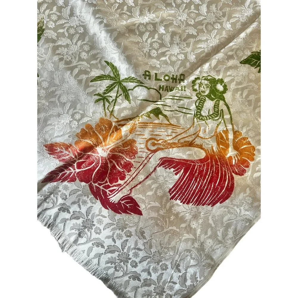 Vintage Hawaiian Tablecloth & Napkins Set Hula Girl Hibiscus Design 47x47 12